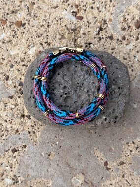 Double Pink & Blue Paraxord Bracelet with Gold Accents